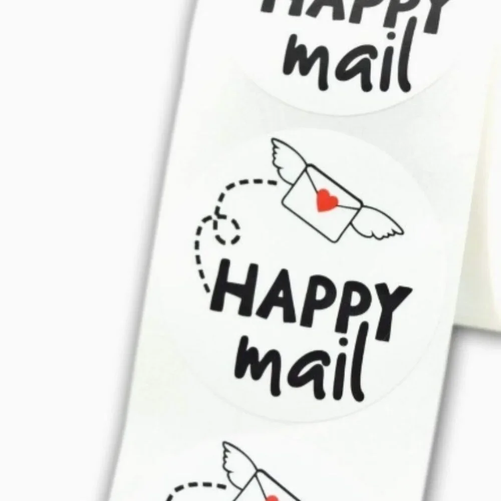 50 HAPPY MAIL Business Stickers for Packaging 1.5